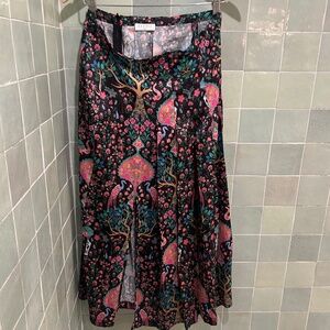 SANDRO midi-skirt  / FLORAL PRINTS WITH SLIT / BLACK & PINK / SIZE 3
